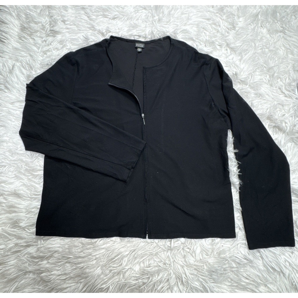 Eileen‎ Fisher Jacket Sz XL Black Jersey Zip Up Stretchy Light Chic Minimalist